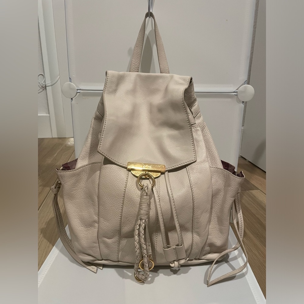 Leather white fashion slouchy backpack